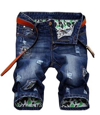 China Men's Moto Biker Breathable Jeans Shorts Ripped Distressed Denim Shorts With Five Hole Breeches Broken Jeans for sale