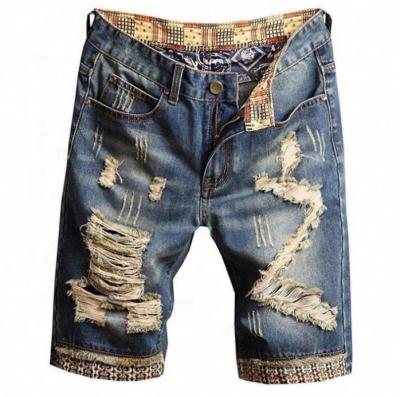 China Breathable Mens Moto Biker Jeans Shorts Ripped Distressed Denim Shorts With Broken Hole Jeans for sale