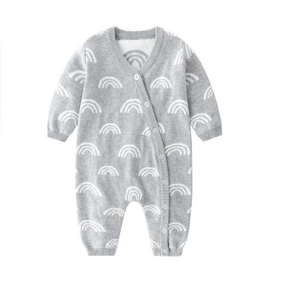 China Winter Gray V-neck Fashion Custom Support Breathble Newborn 100% Baby Romper Skin-friendly Cotton Cozy for sale