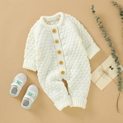 China Breathble Hotsale Comfortable Single Breasted 100% Solid Color Acrylic Boys Girls Knitted Winter Long Sleeve Baby Romper for sale