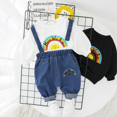 China Fashion Boy Summer Children's Long Sleeve T-shirt Denim Pants Baby Strap Clothes Sets for sale