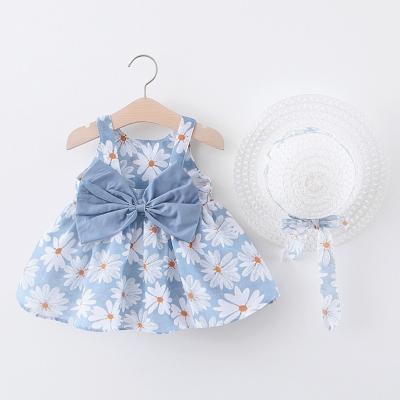 China Washable Custom Made Lovely Cute Cartoon Pattern Vintage Cotton Baby Girls Soft Blue Dress for sale