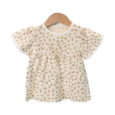 China Factory Supply Washable Floral Pattern Soft Round Neck Lace Slaps Girl Party Cotton Baby Dresses for sale