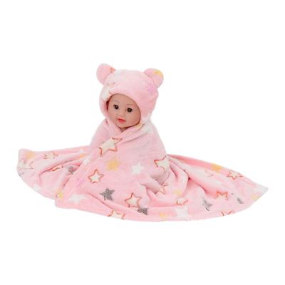 China Newborn Portable Soft Animal Wrap Hooded Wrap Faux Fur Plush Flannel Baby Blanket for sale