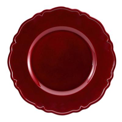 China Sustainable High Quality Luxury Red Flower Edge Plastic Wedding Gold Charger Board Disc Plates For Banquet for sale