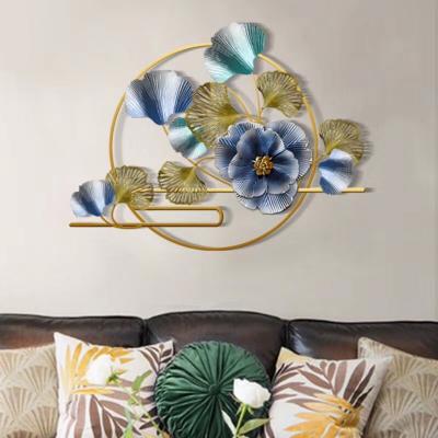 China Art Deco Iron Decorations for Home Creative Ginkgo Leaf Wall Decorations for Home Hanging TV Background for Living Room for sale