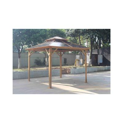 China Aluminum Or Iron Double Roof Wooden Design Gazebo Garden Luxury Aluminum Gazebo for sale