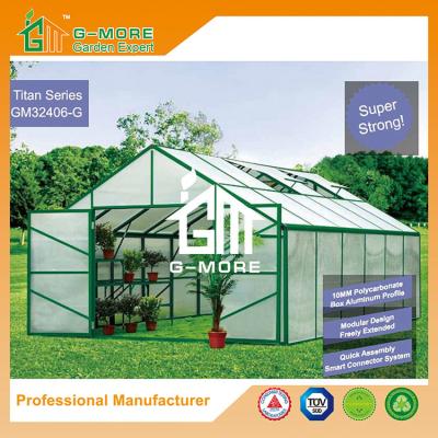 China 406x406x273cm Green Color 10MM Polycarbonate + Box Profile Hobby Flowerhouse for sale