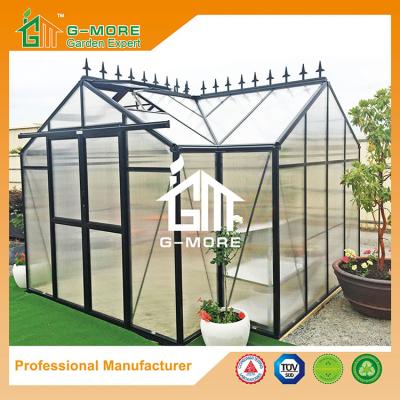 China 381 X 377 X 250CM Black Color 8mm Thick Polycarbonate Aluminum Greenhouse for sale