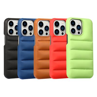 China 2023 Shockproof New Custom Colorful Cell Phone Cover For iPhone 7-14 Pro Max Protection Leather Puff Puffer Down Jacket Phone Case for sale