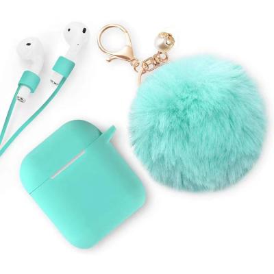 China QUICK DRY For Airpod Case Protective Cute Silicone Case Cover For Airpods pro With Pompom Fur Ball Key Chain for sale