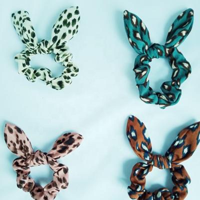 China Fashion Bunny Hairbows Leopard Stripe Print Elastic Ponytail Holder Cotton Stretch Hair Ties for sale