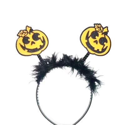 China Halloween Party Halloween Cosplay Witch Headband Pumpkin Hat Headband Spider Bat Headband With Feather for sale