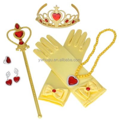 China Festival Princess Gloves Princess Tiara Crown Magic Wand Necklaces for Girl Princess Dress Up Accessories Gold Set for sale