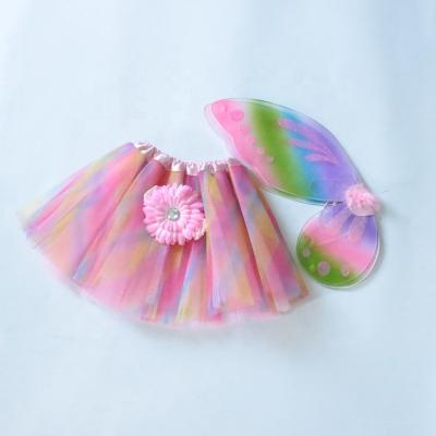 China Festival Kids Girls Party Fancy Rainbow Tutu with Fairy Rainbow Butterfly Wings for sale