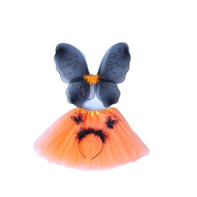 China Party Kids Fairy Orange Tutu Wings Black Headband Set For Party for sale