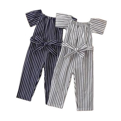 China Girls Fashion Black White Ruffle Stripe Anti Shrink Top Overalls for sale