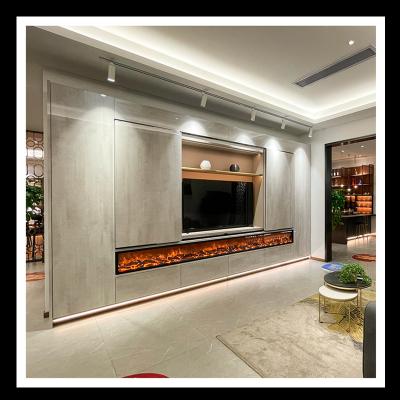 China 4 Door Automatic Movable TV Cabinet Glossy Gray Writing (Height) TV Stand With Fire Place for sale