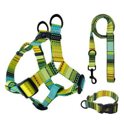 China Deluxe Adjustable Quick Release SPT Dog Harness Set Custom Personalized Pet Leash Set Dog Harness Collar and Leash for sale