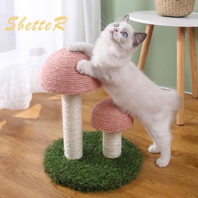 China SPT Double Mushroom Cat Scratching Post Sisal Rope Cat Tree Tower Cat Scratcher Sustainable Toy for sale