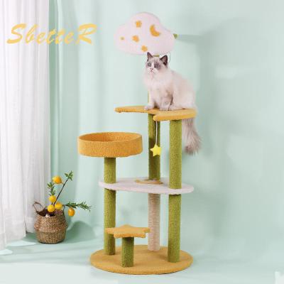 China SPT Sustainable 3 Layer Wooden Cat Tree Sisal Castle Large Combo Tower for sale