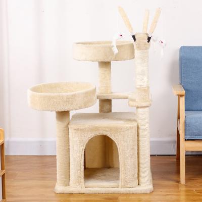 China Sustainable Pet Cat Product Tall Modern Wood Cat Tower Wood Cat Tree Multi-Level SPT for sale