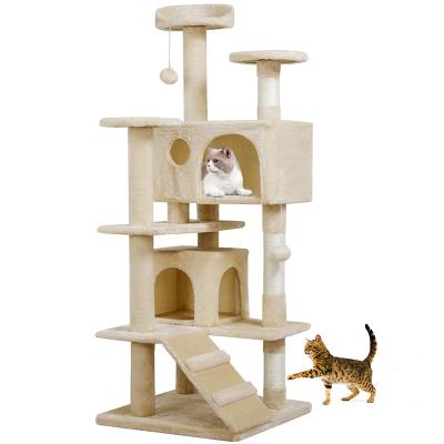 China Sustainable Wholesale Multi Level SPT Cat Tree Floor To Ceiling Wooden Cat Tower Tree for sale