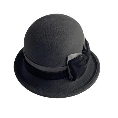 China Wholesale Fashion Wide Brim 100% Wool Felt Cloche Hats For Ladies Bow Female Hat Fedora Hat Church Felt Bucket Hat for sale