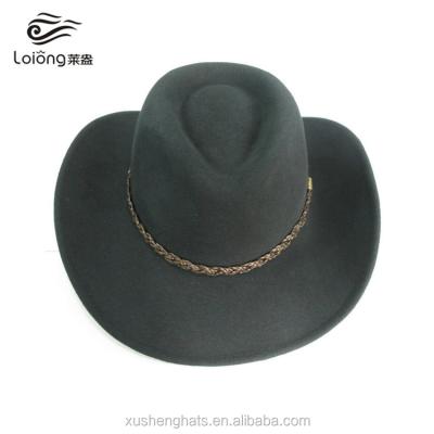 China Character Best Selling 100% Wool Felt Australian Cowboy Hat Cowgirl Wide Brim Western Style Outdoor Unisex Costume Hat With Belt for sale