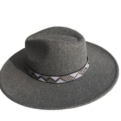 China Wholesale Fashion Women Men Wide Brim Felt Fedora Hat With Rope Faux Wool Color Tosser Europe USA Solid Fashion Cheap Jazz Hat With Rope Unisex New for sale