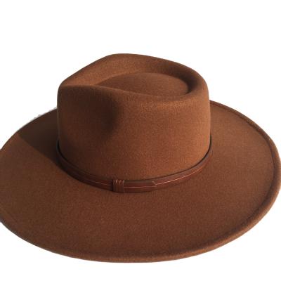 China Fashion Classic Faux Wool Elegent Fedora Felt Hats For Men Western Women Fedora Hat With Thin Leather Wide Brim Plain Unisex Belt for sale