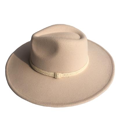 China Fashion Wholesale Custom Vintage Cotton Polyester Felt Wide Brim Women Mens Fedora Hat With Rope Bowler Panama Porkpie Sun Casual Hat for sale