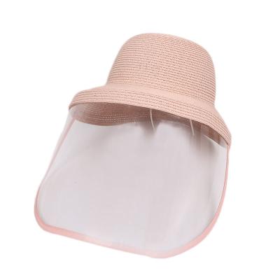 China New Striped Beach Summer Ladies Straw Hat Safety Customized Logo Face Protective Hats Fashion Sun Hats With Clear Plastic Sun Visor for sale