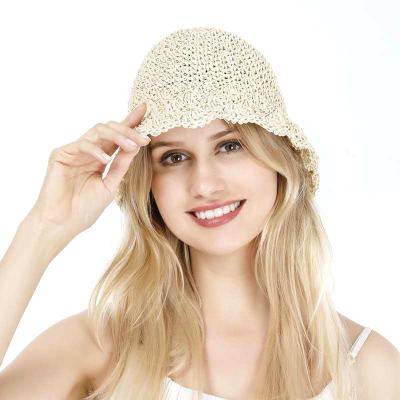 China New Character Design Hand Crocheted Vellum Straw Foldable Floppy Bucket Straw Open Hat for sale