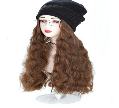 China breathable & Fashion Women Waterproof Winter Knit Beanie Cap Wig Blonde Long Synthetic Hair Wig Cap for sale