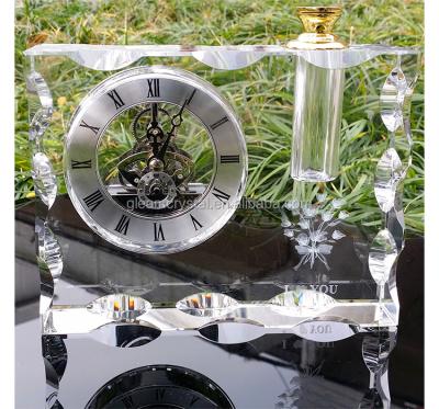 China Modern Fashion Overall Decoration Crystal Glass Clock with Pen Holder for sale