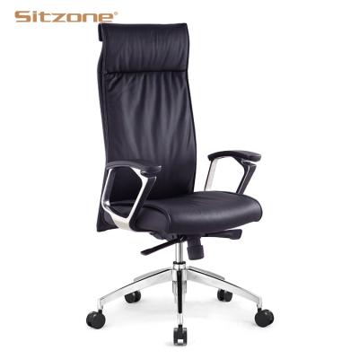 China PU High Swivel Chair Aluminum Executive Director Luxury Back Swivel Leather Office Chair for sale