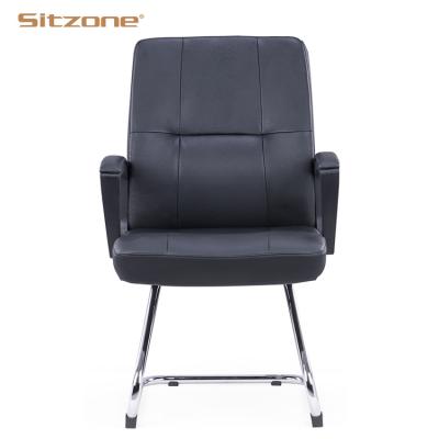 China Other Black Leather Stable Metal Frame Comfortable Leather Office Visitor Meeting Chair Without Wheels for sale