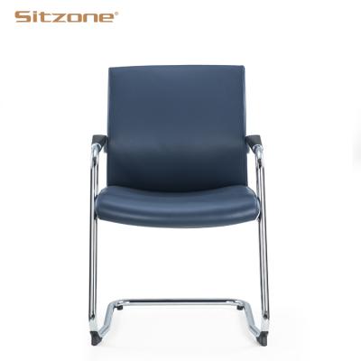 China Wholesale Cheap Stackable Chrome Base Conference Meeting Room Leather Office Visitor Chair With Sled Base for sale