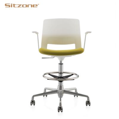 China Modern Adjustable White Plastic High Frame Bar Stool Bar Chair With Armrest for sale