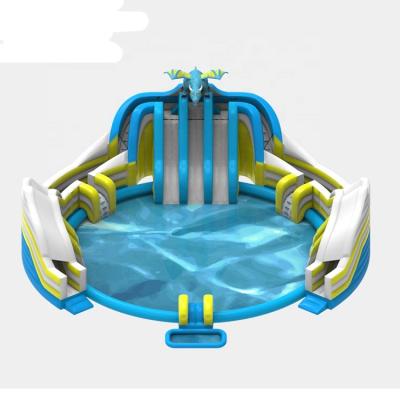 China Portable Water Parks Big Dragon Inflatable Ground Water Park With Round Pool for sale