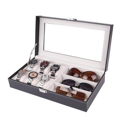 China Classic 6+3 Slots PU Leather Watch Sunglass Organizer Box Display Holder Cases Multifunctional and Effective Storage For Men And Women for sale