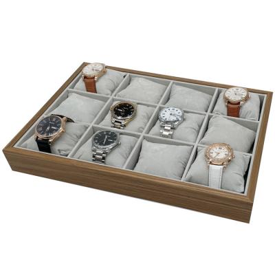 China Morden Wood Watch Box Organizer Jewelry Tray Watch Tray with Removable Pillow 12 Slot Countertop Watch Display Case for Bracelet for sale