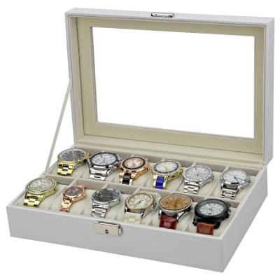 China Morden 12 Slots Watch Storage Box PU Leather White Watch Jewelry Bracelet Display Holder Organizer Watch Case Best Gift for sale