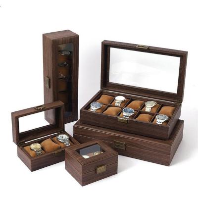 China Handmade 2/3/6/10/12 Slot Luxury Wooden Watch Box Travel Watch Case Storage Glass Top Watch Stand Jewelry Organizer For Men and Women for sale