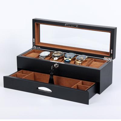 China Handmade 6+5 Slot Double-Layer Wood Watch Box Piano Lacquer Watch Organizer Jewelry Storage Packaging Display Case for sale