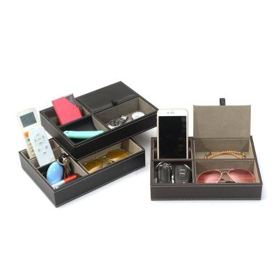 China Collect Pu Leather Nightstand Tray Organizer Durable Desk Dressing Room Top Storage Box Jewelry Keys Phone Wallet Watch Accessories for sale