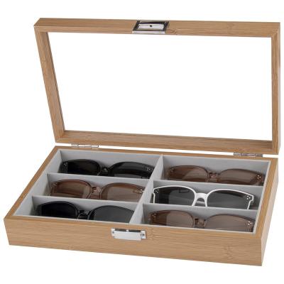 China High-end Wooden 6 Grids Glasses Storage Box Sunglasses Storage Organizer Eyeglasses Organizer Jewelry Box With Cover Display for sale