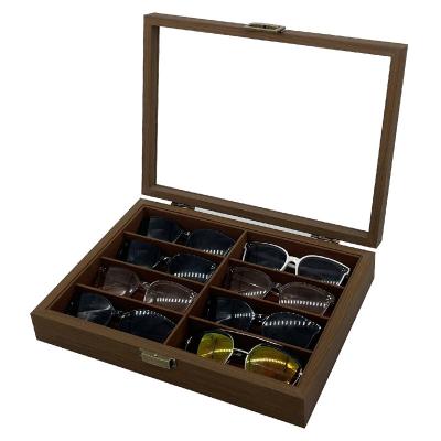 China Top Quanlity High Quality Wooden 8 Grids Glasses Storage Box Sunglasses Storage Organizer Eyeglasses Organizer Jewelry Box With Cover Display for sale