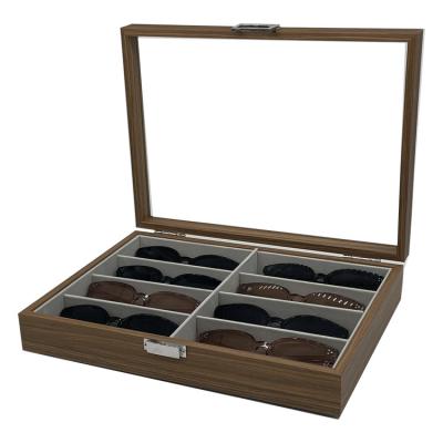 China High Quallity Walnut Wood Glasses Storage Display Box 8 Slots Storage Sunglasses Display Case Organizer Can Custom Logo Carving for sale